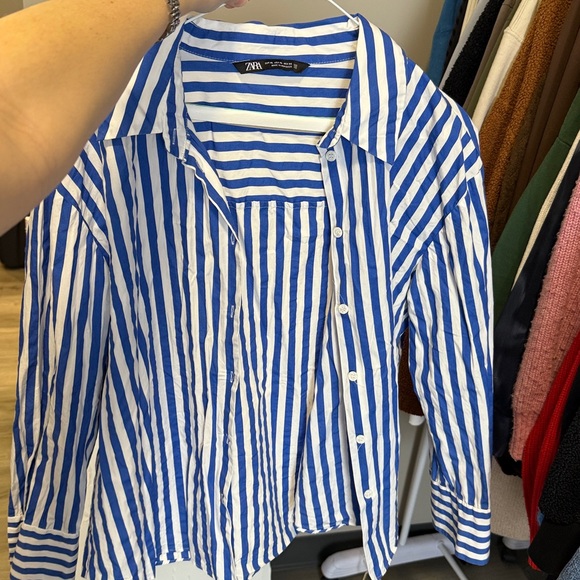 Zara Blue and White Striped Button Down Shirt - Picture 6 of 6